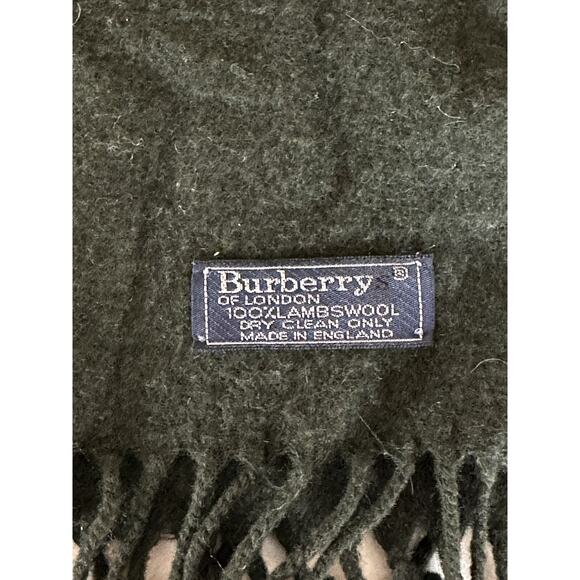 Burberry scarf 100% wool Dark Green Fringe Logo Soft unisex 12x6” Solid - Picture 1 of 16